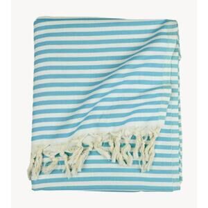 Pokoloko Striped Aqua Picnic Blanket - 100% Turkish Cotton